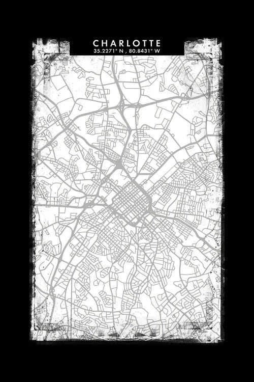 Charlotte City Map Black White Grey Style