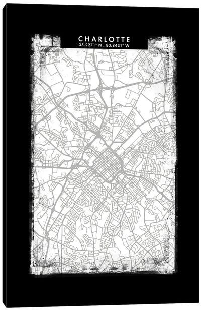 Charlotte City Map Black White Grey Style Canvas Art Print - Charlotte Maps
