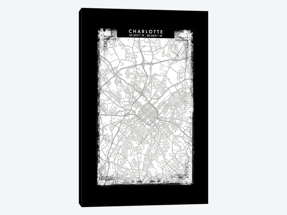 Charlotte City Map Black White Grey Style by WallDecorAddict 1-piece Canvas Print