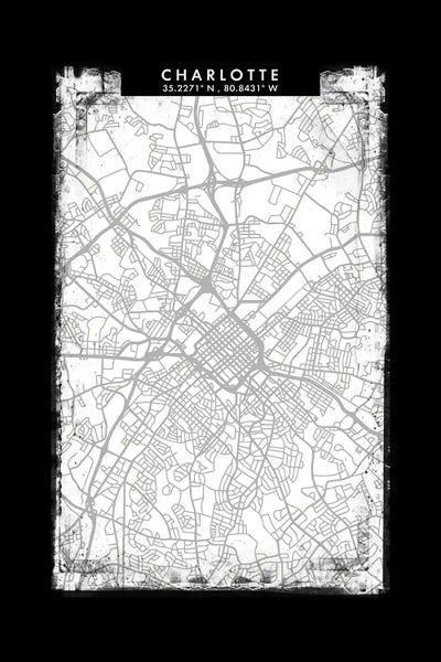 North Carolina: Charlotte City Map Black White Grey Style by WallDecorAddict