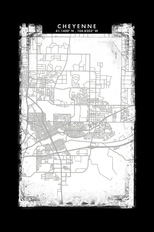 Cheyenne City Map Black White Grey Style