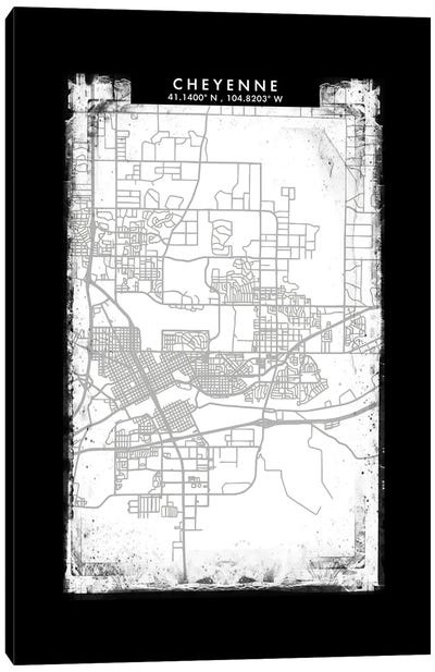 Cheyenne City Map Black White Grey Style Canvas Art Print