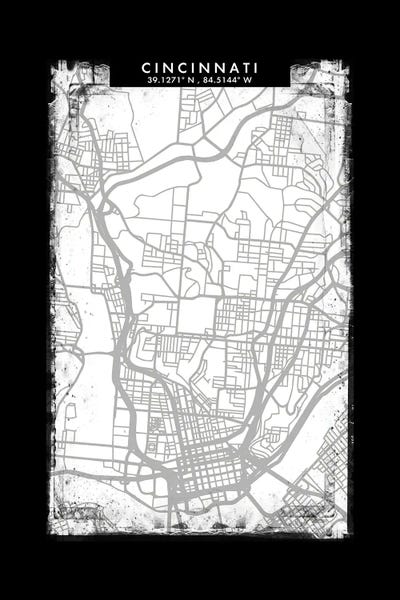 Cincinnati: Cincinnati City Map Black White Grey Style by WallDecorAddict