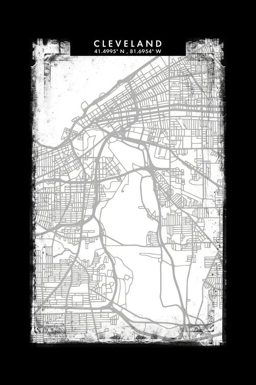 Cleveland City Map Black White Grey Style