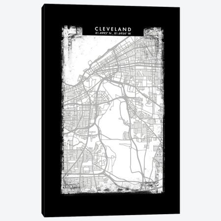 Cleveland City Map Black White Grey Style Canvas Print #WDA2036} by WallDecorAddict Canvas Art