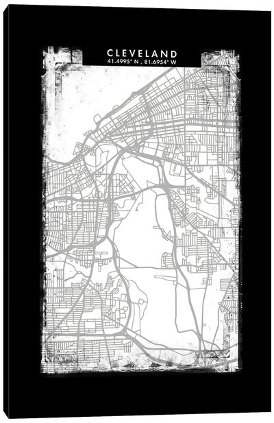 Cleveland City Map Black White Grey Style Canvas Art Print - Cleveland Art