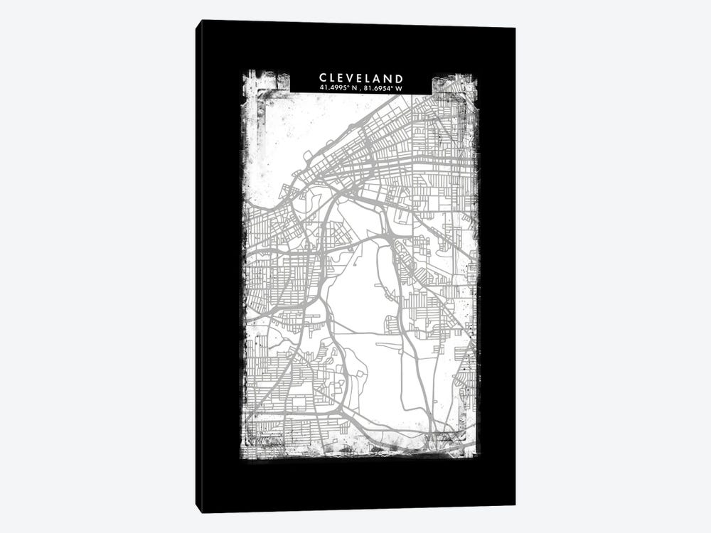 Cleveland City Map Black White Grey Style by WallDecorAddict 1-piece Canvas Art Print