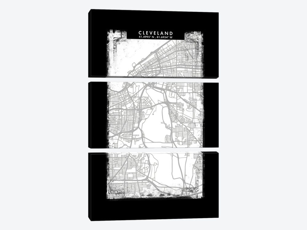 Cleveland City Map Black White Grey Style by WallDecorAddict 3-piece Art Print
