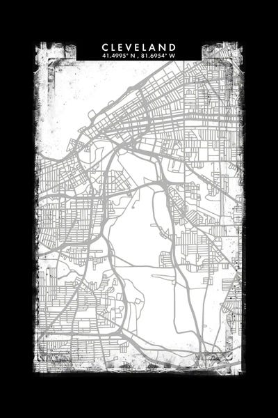 Cleveland City Map Black White Grey Style