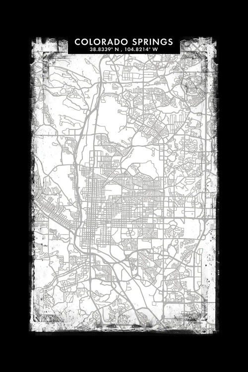 Colorado Springs City Map Black White Grey Style by WallDecorAddict wall art