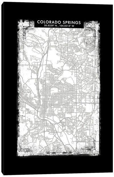 Colorado Springs City Map Black White Grey Style Canvas Art Print