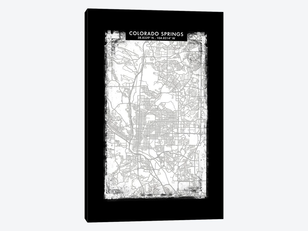 Colorado Springs City Map Black White Grey Style by WallDecorAddict 1-piece Canvas Art