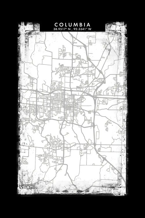 Columbia City Map Black White Grey Style