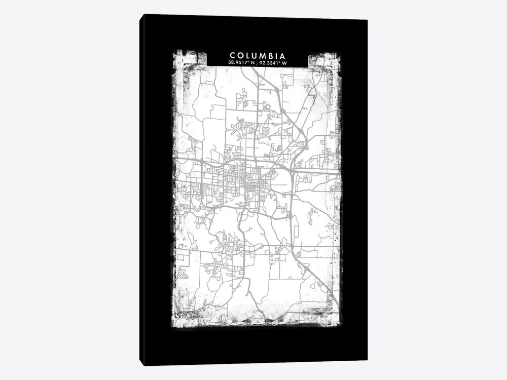 Columbia City Map Black White Grey Style by WallDecorAddict 1-piece Art Print