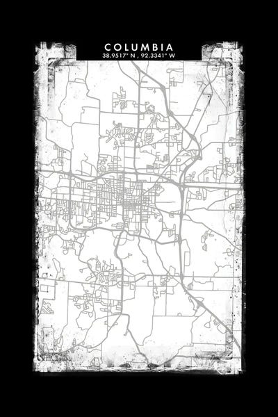 Columbia: Columbia City Map Black White Grey Style by WallDecorAddict