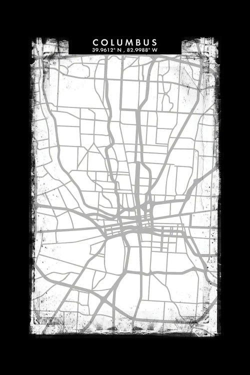 Columbus City Map Black White Grey Style