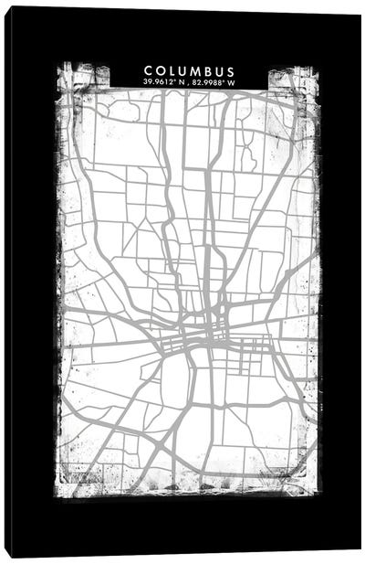 Columbus City Map Black White Grey Style Canvas Art Print