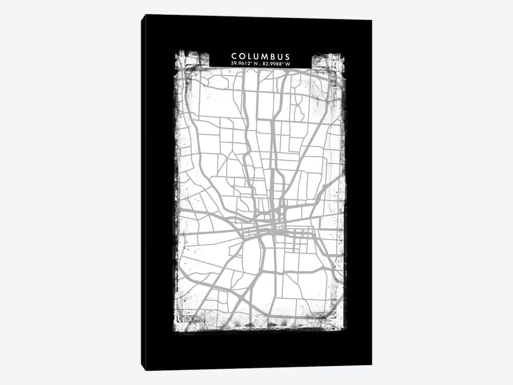 Columbus City Map Black White Grey Style by WallDecorAddict 1-piece Canvas Wall Art