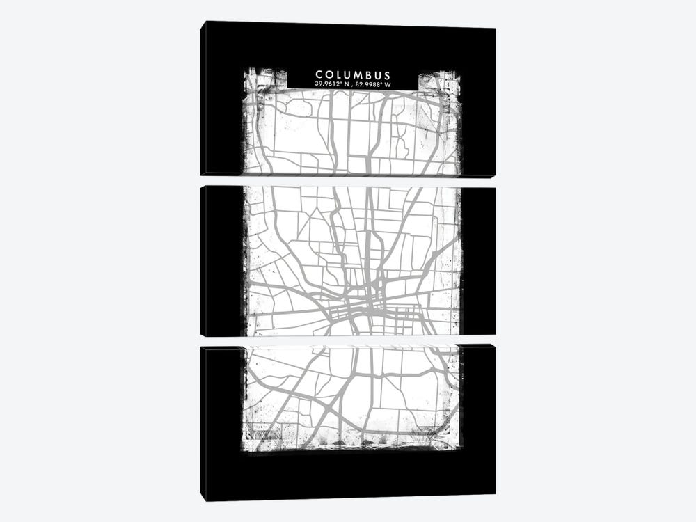 Columbus City Map Black White Grey Style by WallDecorAddict 3-piece Canvas Art