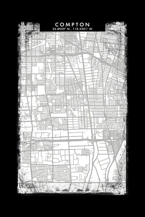 Compton City Map Black White Grey Style