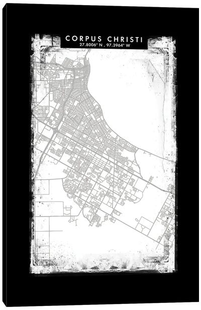 Corpus Christi City Map Black White Grey Style Canvas Art Print