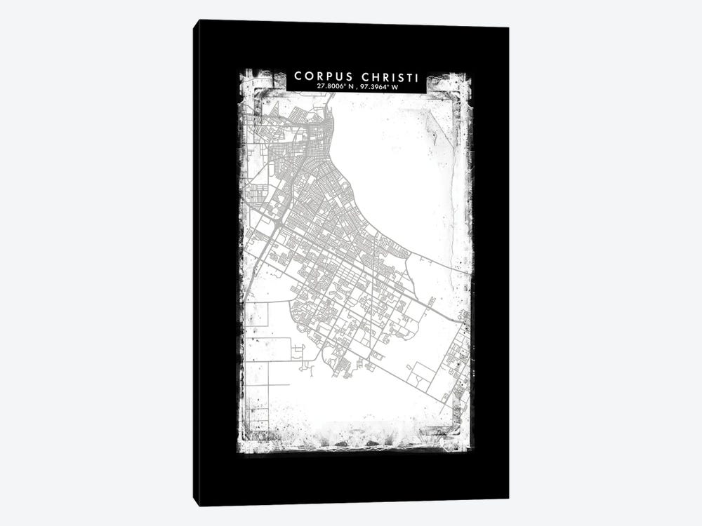 Corpus Christi City Map Black White Grey Style by WallDecorAddict 1-piece Canvas Art Print