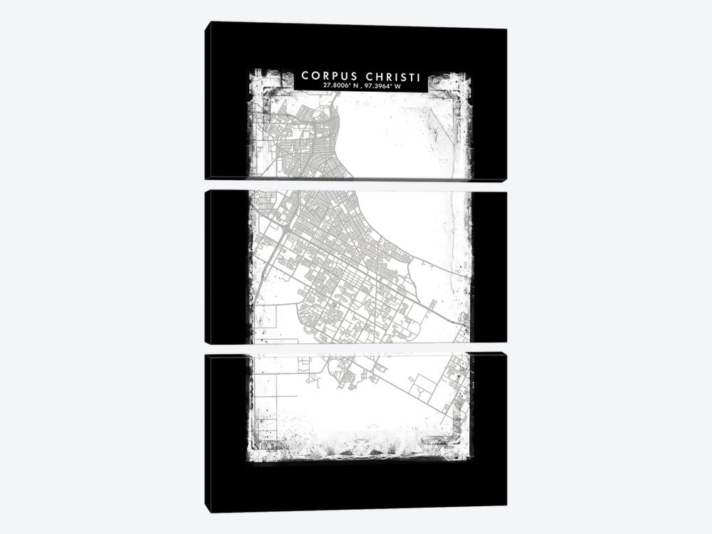 Corpus Christi City Map Black White Grey Style by WallDecorAddict 3-piece Art Print