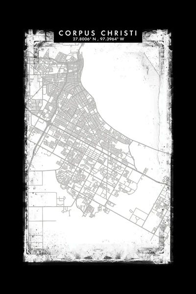 Canvas Print: Corpus Christi City Map Black White Grey Style by WallDecorAddict