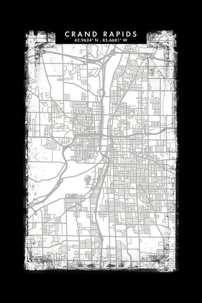 Grand Rapids City Map Black White Grey Style by WallDecorAddict canvas print