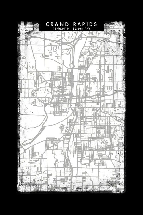 Grand Rapids City Map Black White Grey Style