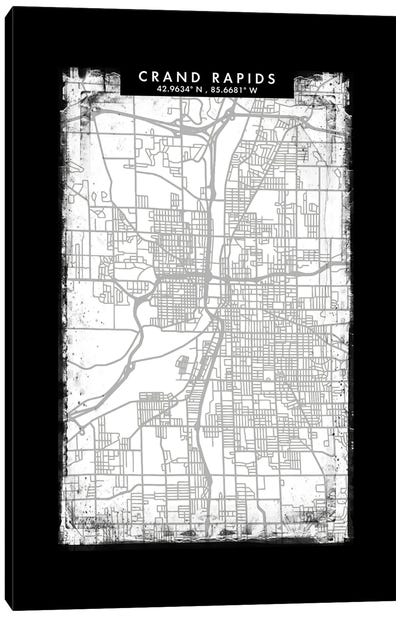Grand Rapids City Map Black White Grey Style Canvas Art Print - Michigan Art