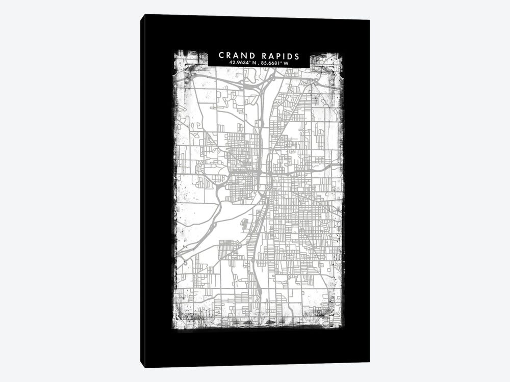 Grand Rapids City Map Black White Grey Style by WallDecorAddict 1-piece Canvas Artwork