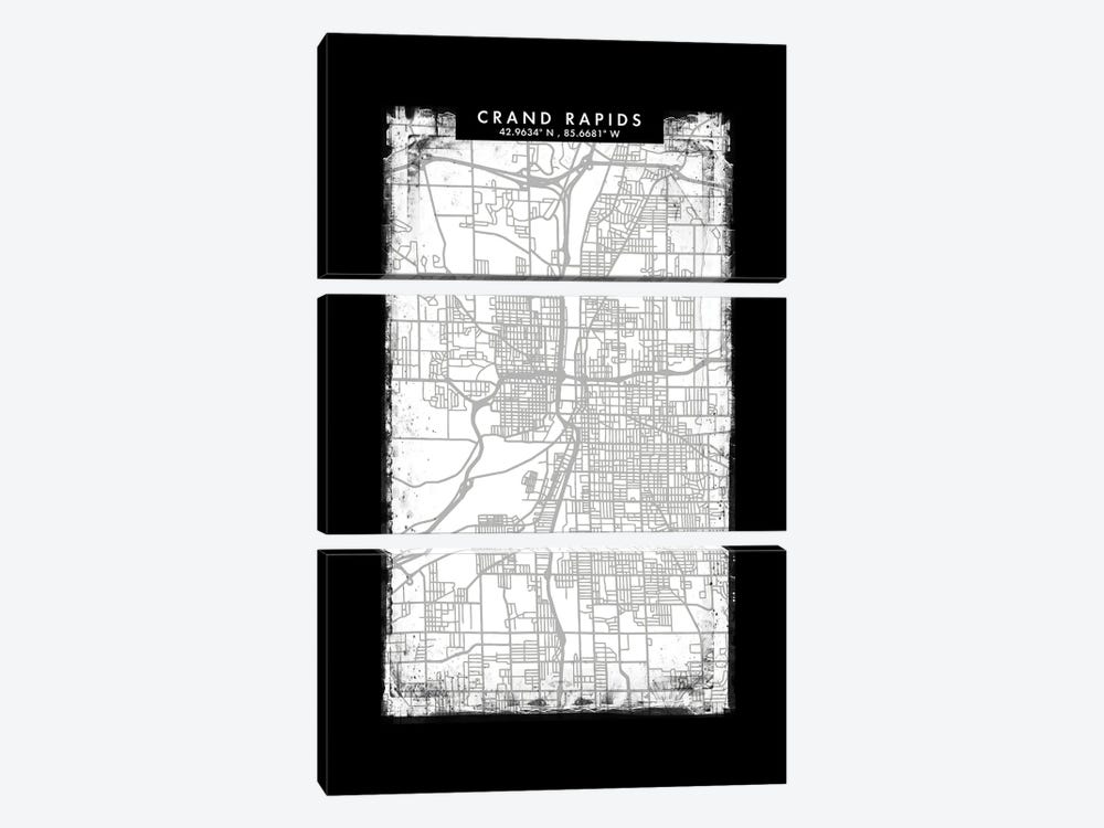 Grand Rapids City Map Black White Grey Style by WallDecorAddict 3-piece Canvas Art