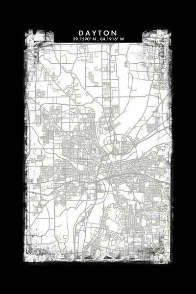 Dayton City Map Black White Grey Style by WallDecorAddict framed canvas print