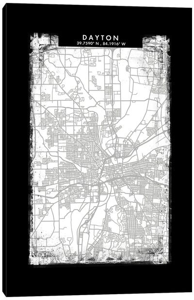 Dayton City Map Black White Grey Style Canvas Art Print - Ohio Art