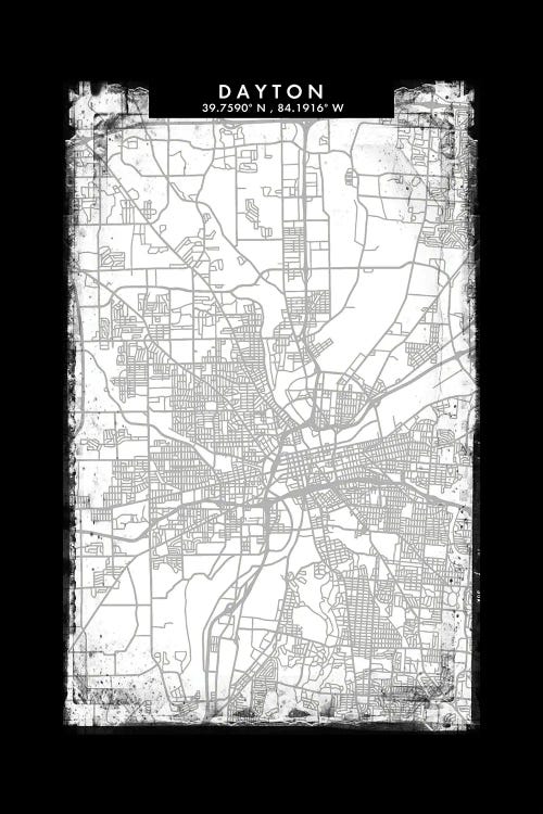 Dayton City Map Black White Grey Style