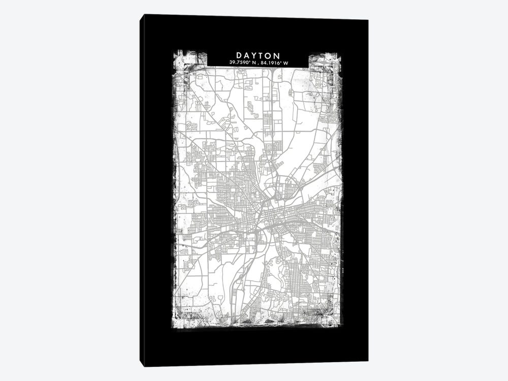 Dayton City Map Black White Grey Style by WallDecorAddict 1-piece Art Print