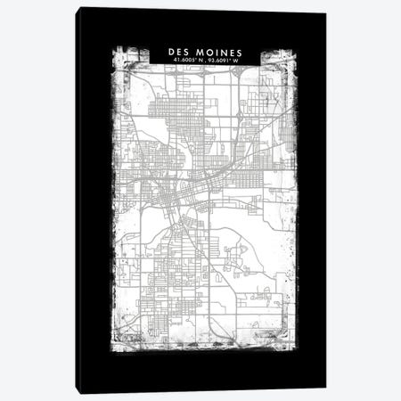 Des Moines City Map Black White Grey Style Canvas Print #WDA2044} by WallDecorAddict Art Print