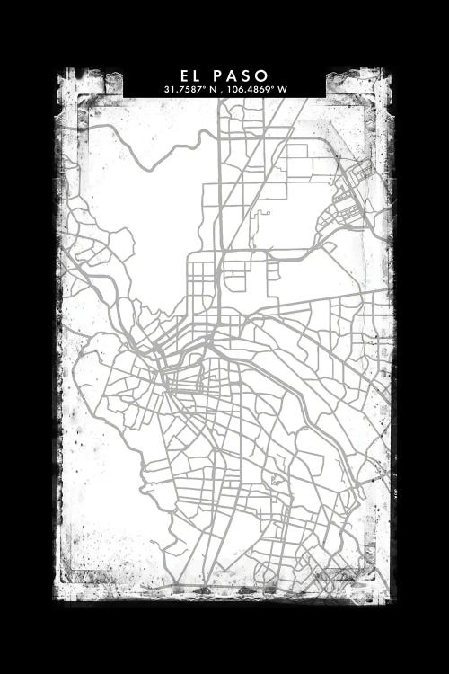 El Paso City Map Black White Grey Style