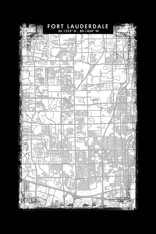 Fort Lauderdale City Map Black White Grey Style