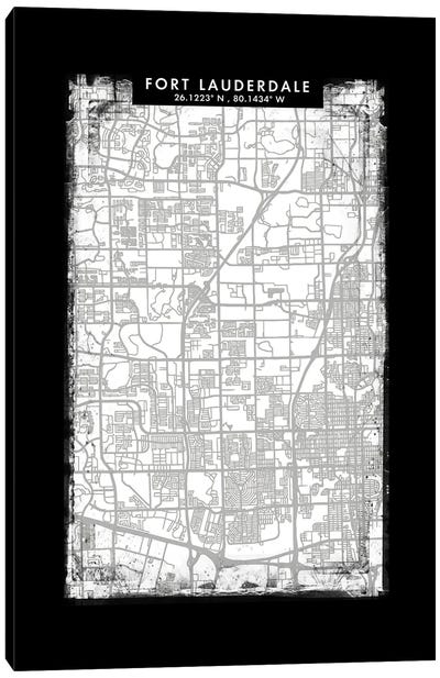 Fort Lauderdale City Map Black White Grey Style Canvas Art Print
