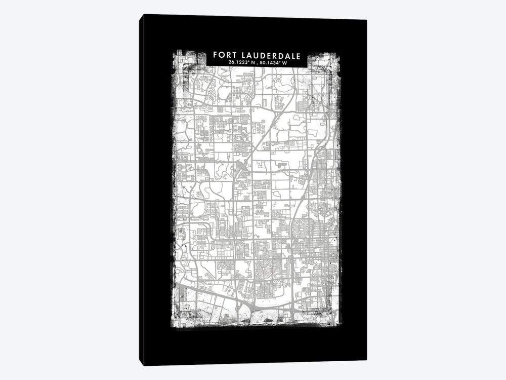 Fort Lauderdale City Map Black White Grey Style by WallDecorAddict 1-piece Canvas Art