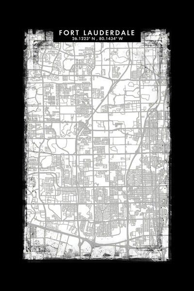 Fort Lauderdale: Fort Lauderdale City Map Black White Grey Style by WallDecorAddict