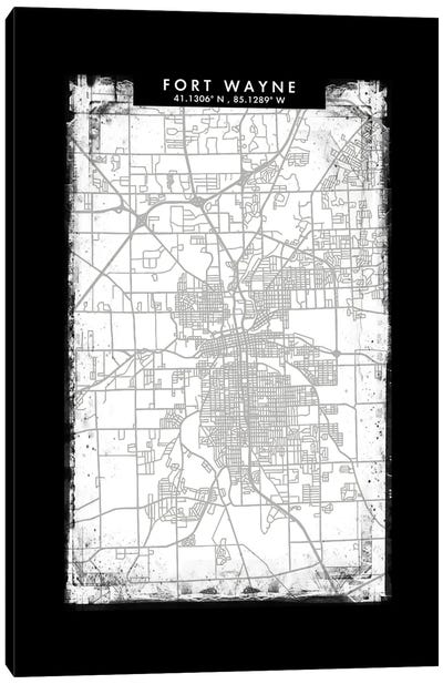 Fort Wayne City Map Black White Grey Style Canvas Art Print - Indiana Art