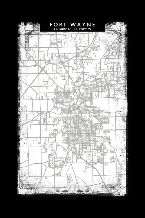 Fort Wayne City Map Black White Grey Style