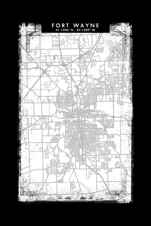 Fort Wayne City Map Black White Grey Style by WallDecorAddict wall art