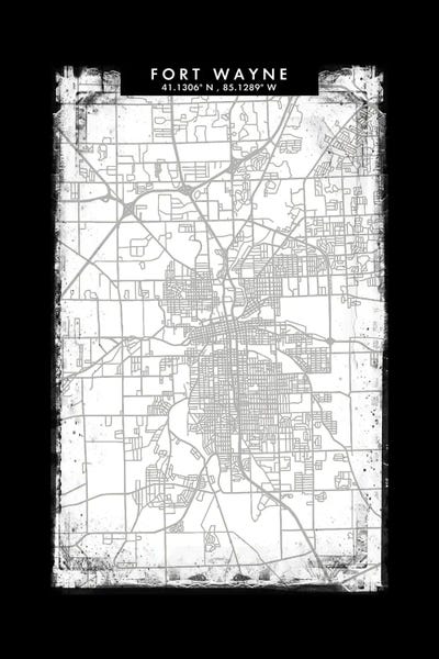Fort Wayne City Map Black White Grey Style