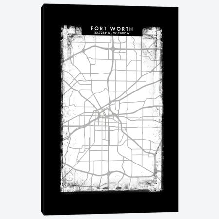 Fort Worth City Map Black White Grey Style Canvas Print #WDA2048} by WallDecorAddict Canvas Art