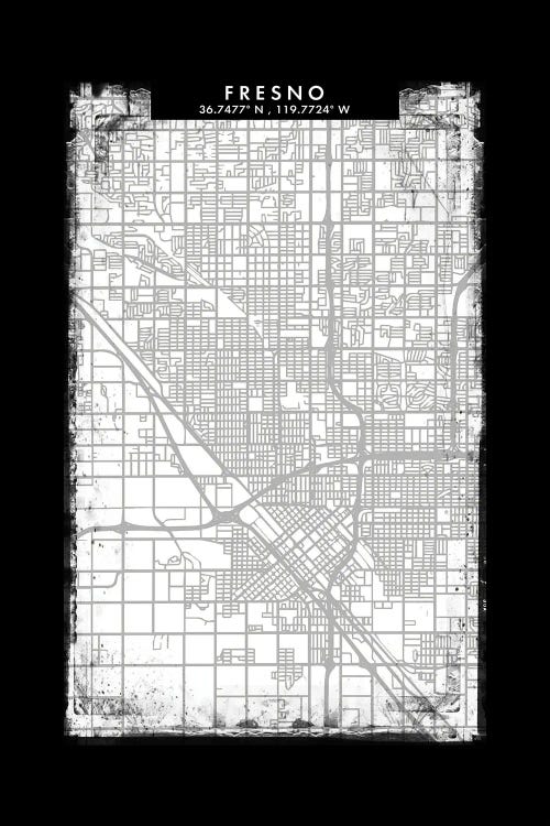 Fresno City Map Black White Grey Style