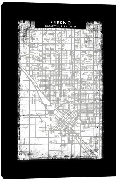 Fresno City Map Black White Grey Style Canvas Art Print